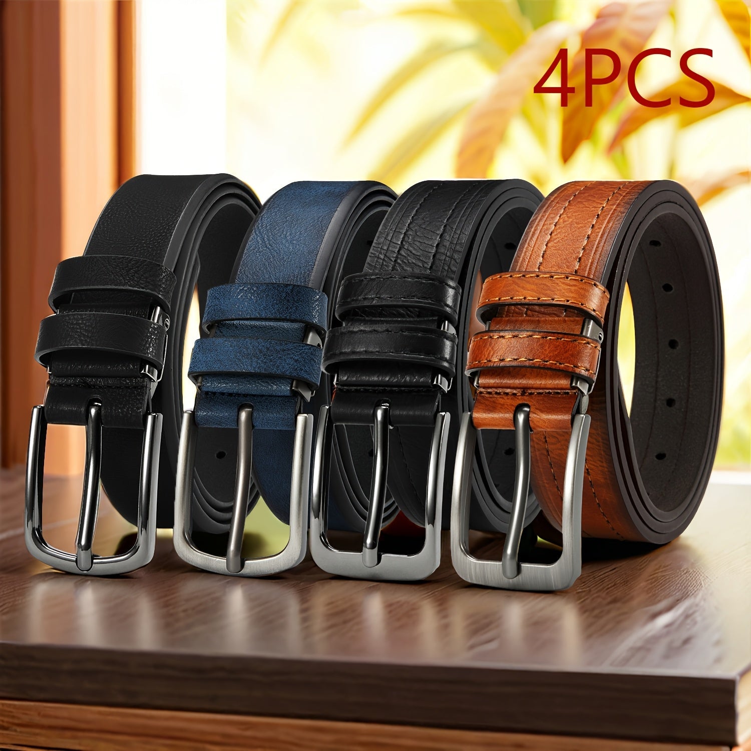 SHOWLU Men's genuine leather belts, vintage big and tall strap set, with classic brown and black finishes, displayed on a neutral background.