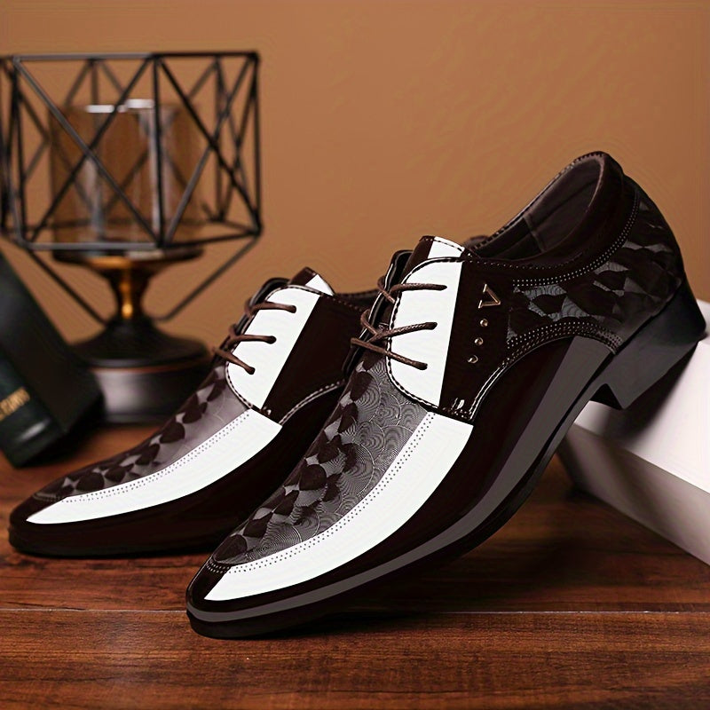 SHOWLU Men's classic British Oxfords with faux leather, pointed toe shoes, stylish and formal footwear.