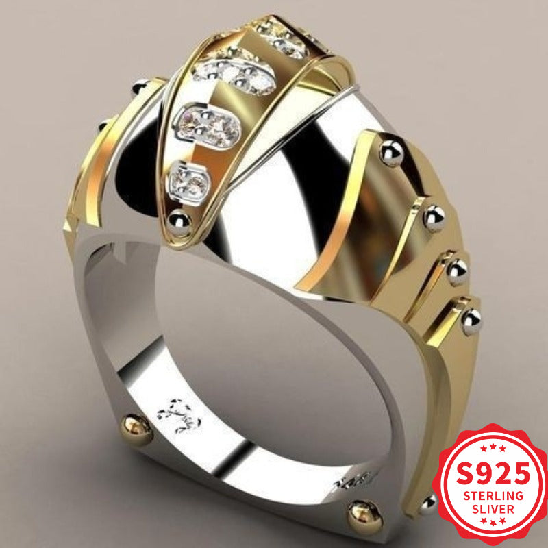 Showlu S925 silver moissanite ring with a golden fish mouth design, suitable for men and women, featuring sparkling gemstone details.