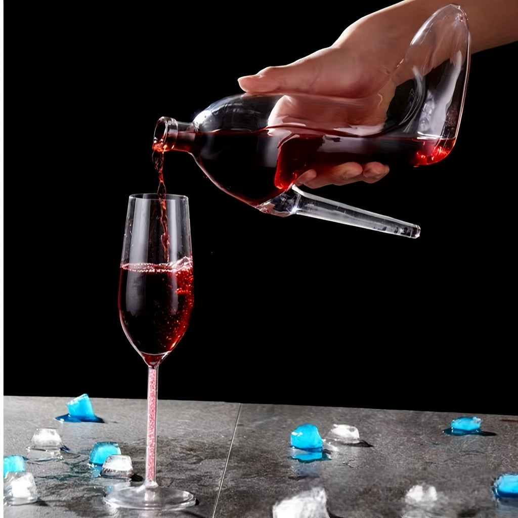 SHOWLU Elegant high heel glass wine dispenser and hanger, 45oz capacity, featuring a stylish high heel design for serving wine.