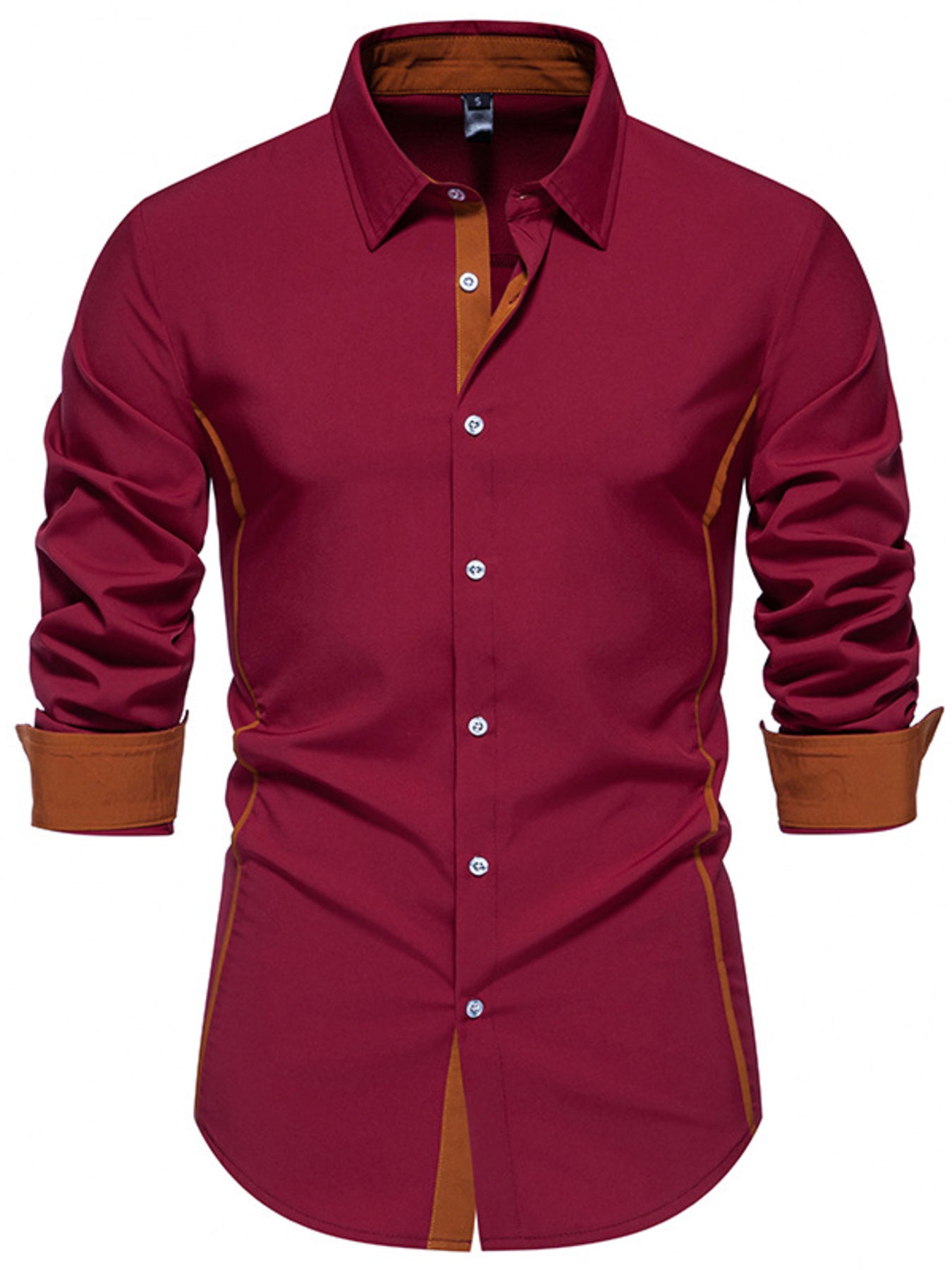 Men's contrast trim button-down shirt in blue and white, featuring a classic collar and long sleeves, styled by Trendsi.