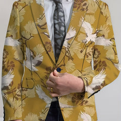 [Four-Season Party Blazer] Four-Season Regular Fit Men's Party Blazer - Stripes Print/Animal Print Notched Lapel, Fashion Suit Top With Button Details