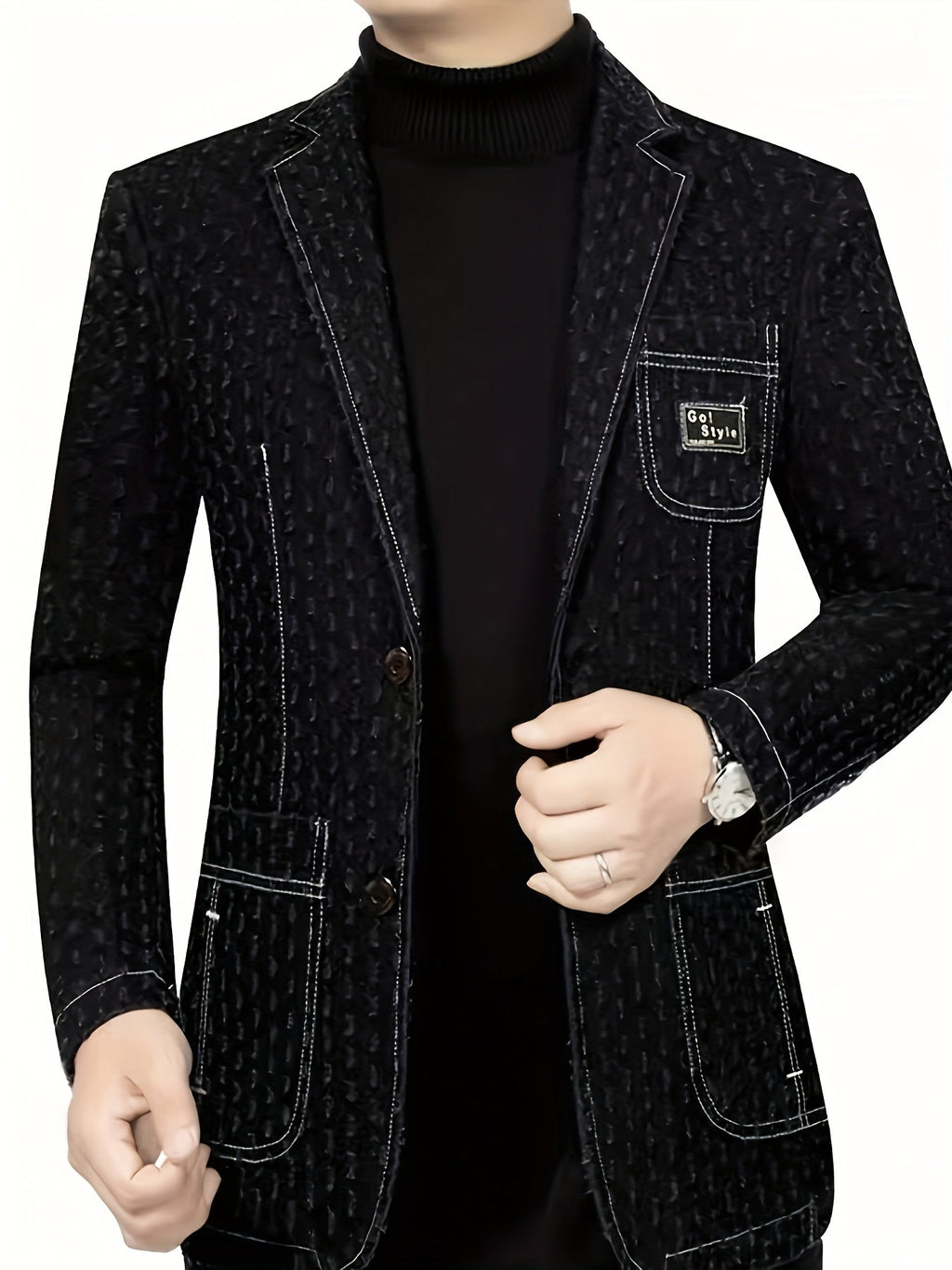 Men's denim blazer by SHOWLU FASHION STORE featuring a loose fit and polka dot pattern, casual jacket style.