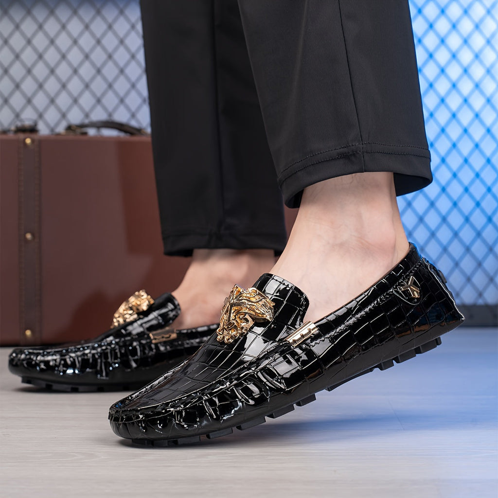 SHOWLU Men's casual slip-on loafers with round toe design and breathable PU material, ideal for comfortable everyday wear.