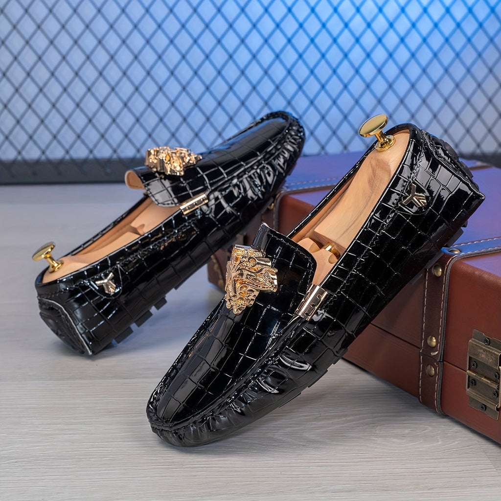 SHOWLU Men's casual slip-on loafers with breathable round toe design and PU material, perfect for comfortable everyday wear.