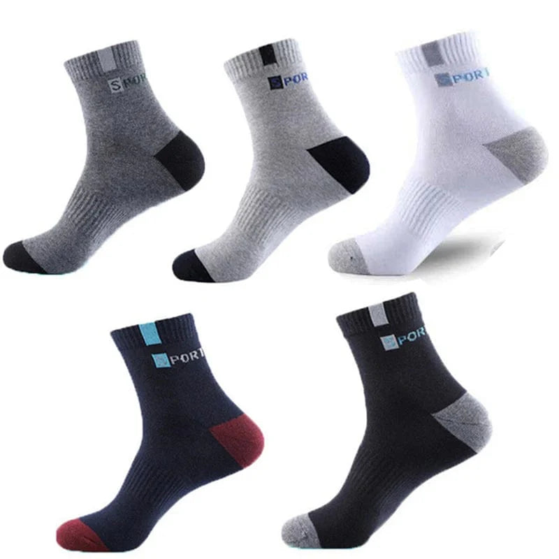 Set of five Showlu men's bamboo fiber cotton socks, breathable winter business socks for size 37-43, ideal for sports and daily wear.