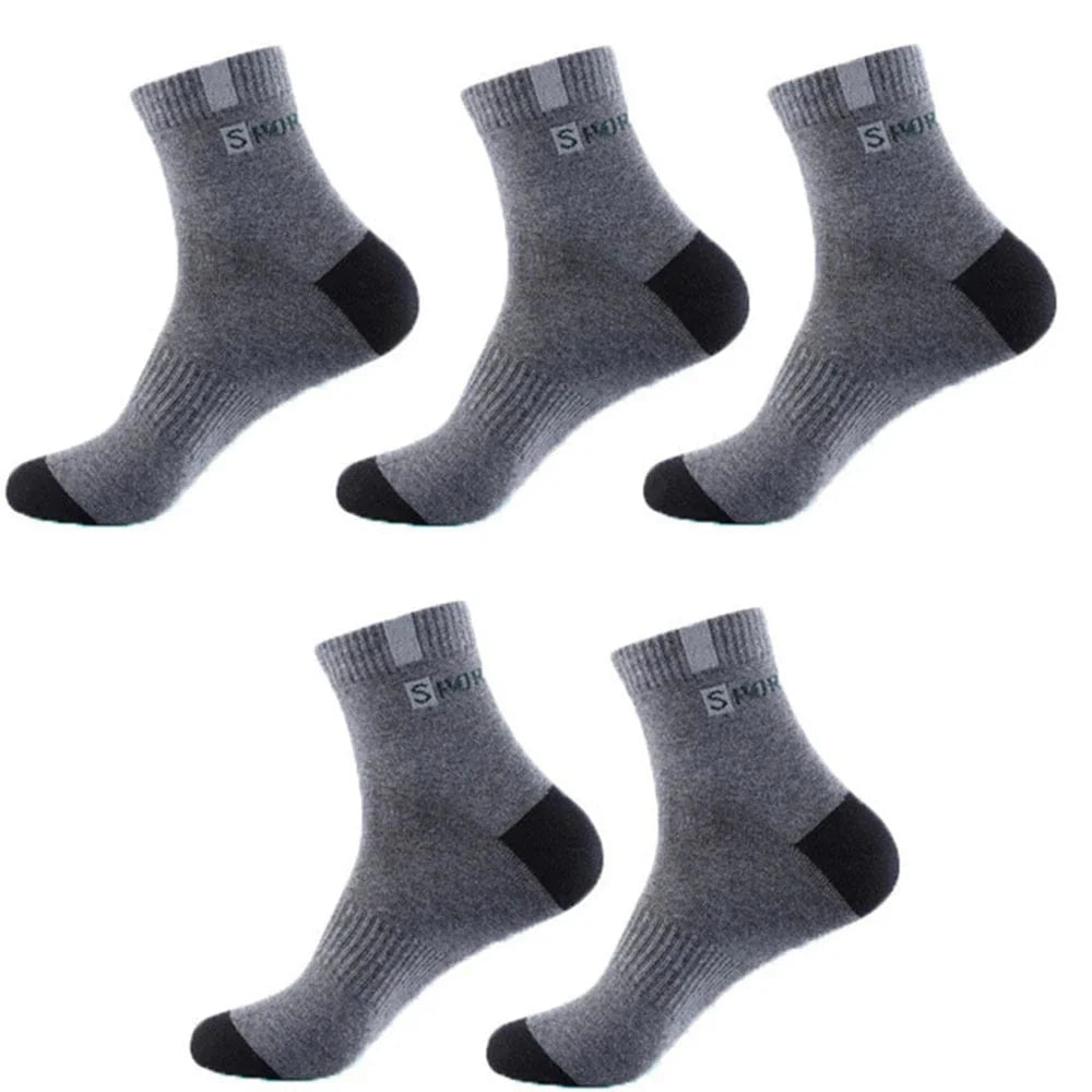 Set of five Showlu men's bamboo fiber cotton business socks, breathable and deodorant, in size 37-43 for autumn and winter wear.