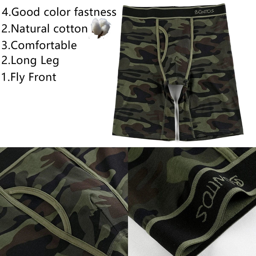 Set of five men's SKARR cotton long-leg boxer shorts with printed designs, comfortable underwear for men in various sizes.