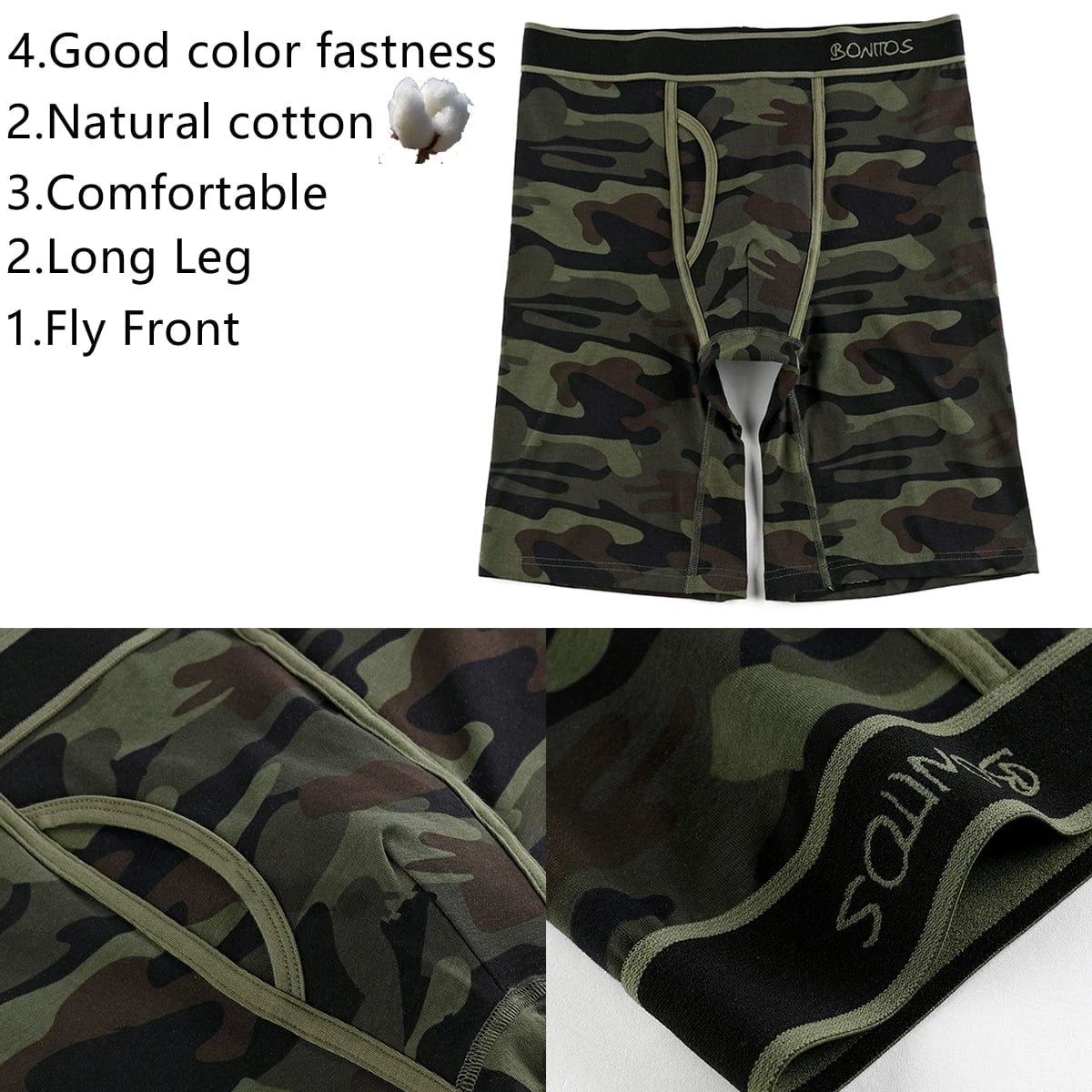 Set of five men's SKARR cotton long-leg boxer shorts with printed designs, comfortable underwear for men in various sizes.