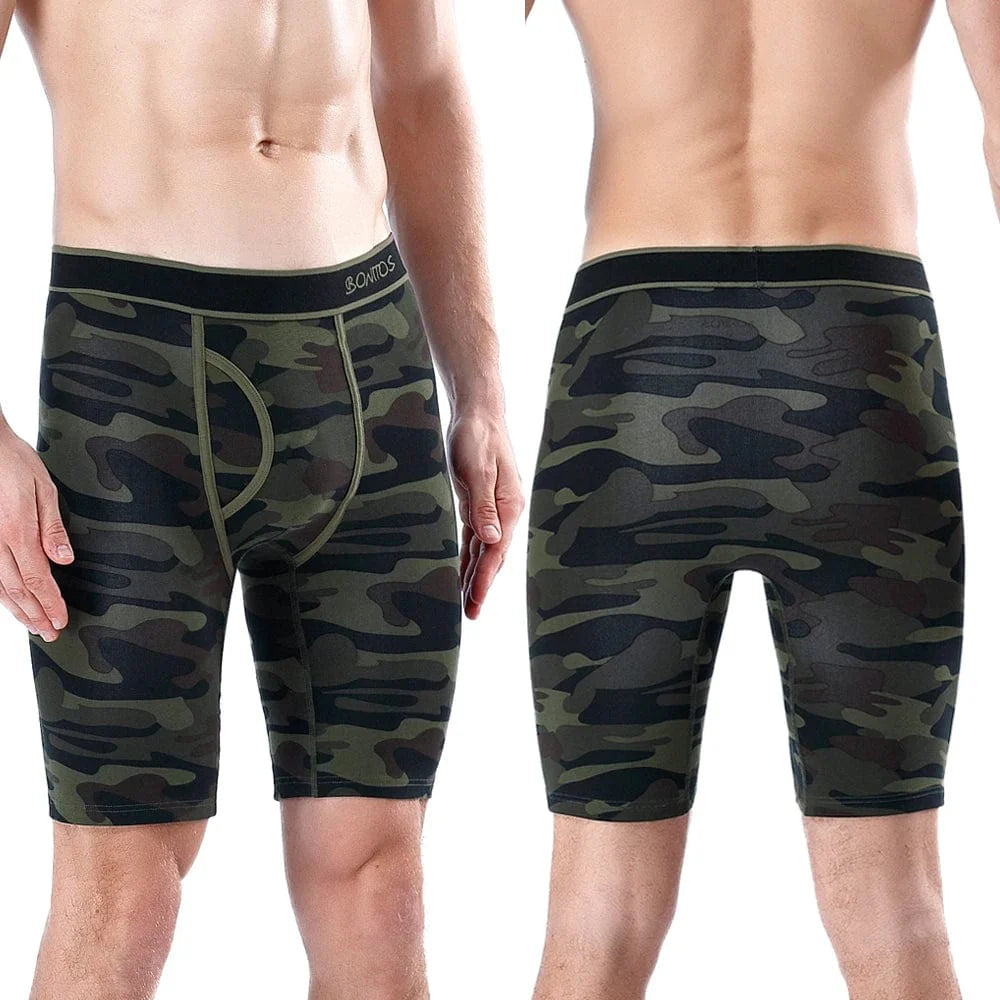 Set of five SKARR men's cotton long-leg boxer shorts with colorful printed designs, comfortable and stylish undergarments for men.