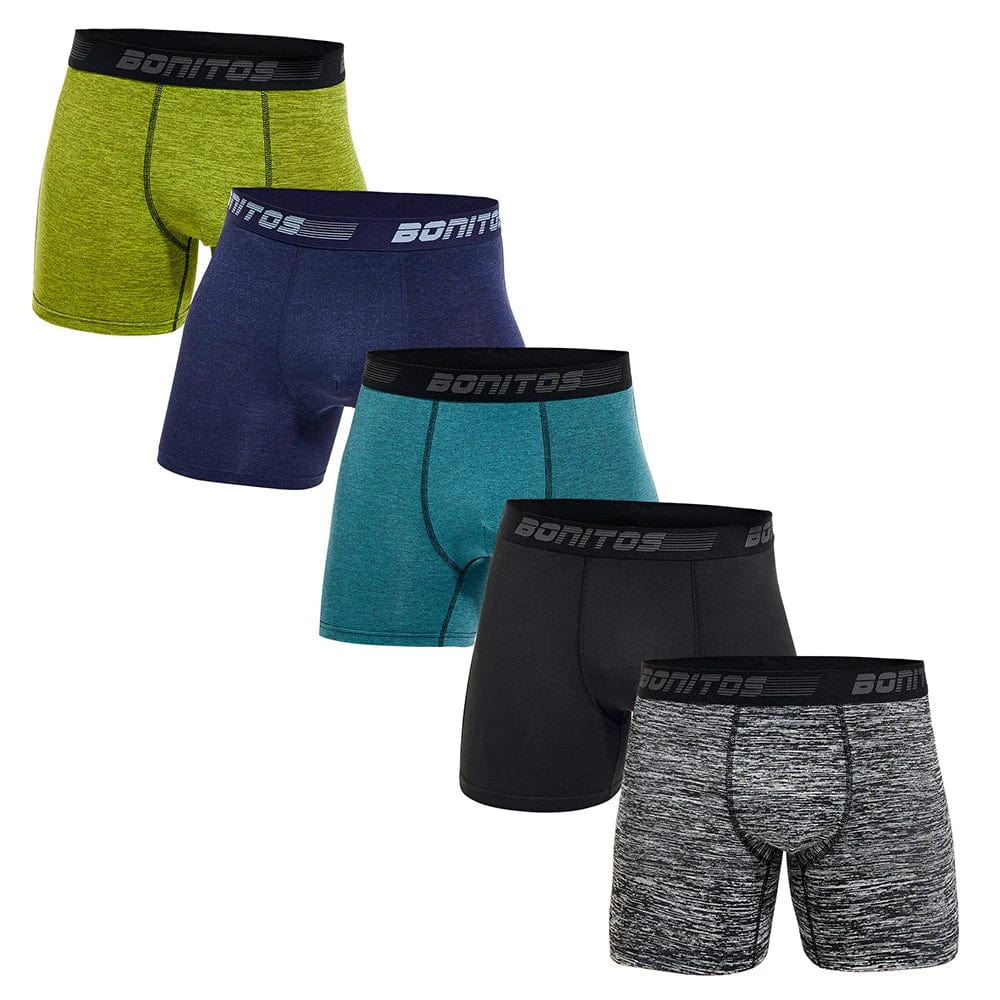 Set of five BONITOS men's boxer shorts by SHOWLU FASHION STORE, solid polyester-spandex underwear with a comfortable fit.