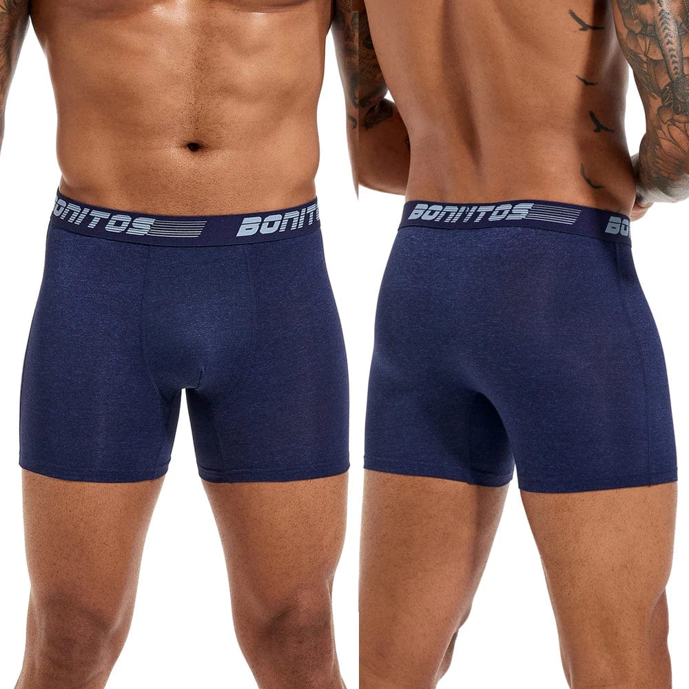 Set of five men's boxer shorts in solid polyester-spandex fabric, stylish and comfortable underwear from SHOWLU FASHION STORE.