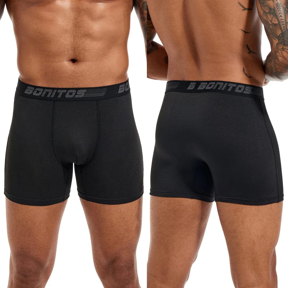 Set of five BONITOS men's boxer shorts in solid polyester-spandex fabric, comfortable undergarments for men.