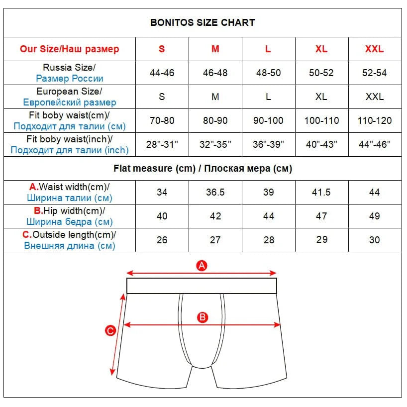 Set of five BONITOS men's boxer shorts in solid polyester spandex, featuring comfortable waistbands and classic styles.