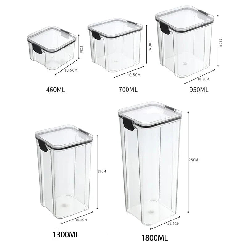 Set of five Showlu acrylic kitchen grain storage jars with large sealed tanks, moisture-proof and ideal for seasoning and dry goods.