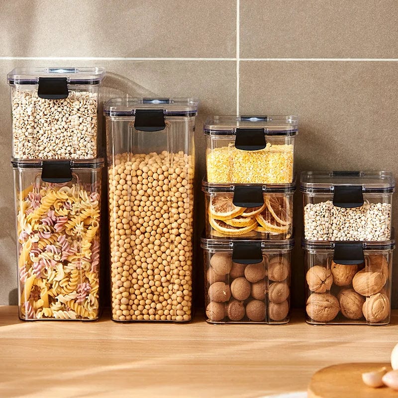 Set of 5 Showlu acrylic kitchen grain storage jars with large sealed tanks, moisture-proof plastic containers for pantry organization.