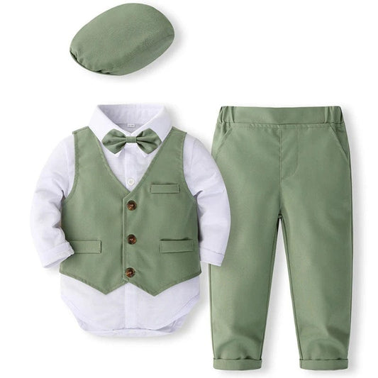 5Piece Sets Spring Autumn Newborn Boy Clothes Korean Fashion Gentleman Bodysuit+Vest+Pants+Tie+Hat Baby Luxury Clothing BC1684 - SHOWLU FASHION STORE