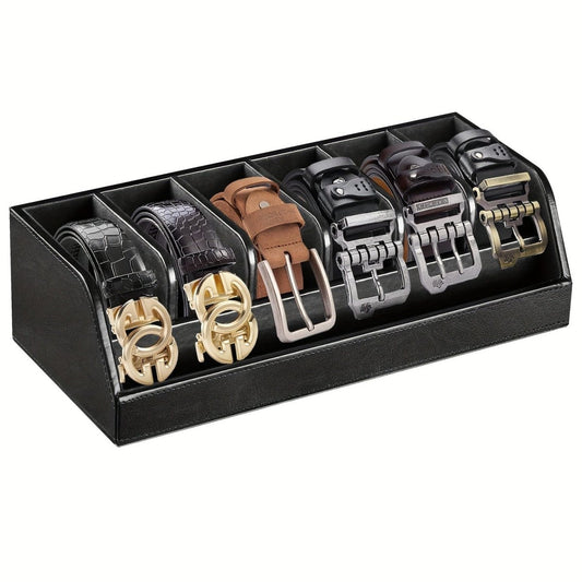 6 - Belt Organizer Box - Spacious Grid Storage with Belt Racks and Buckle Display for Closet and Drawer Organizers - Unisex Desk Accessories Organizer for Men and Women - SHOWLU FASHION STORE