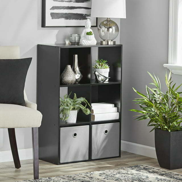 Doba 6-cube storage organizer with vertical and horizontal compartments, made of wood for versatile home or office organization.