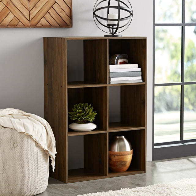 Vertical and horizontal Doba 6-cube storage organizer with open square compartments for books, decor, or organization.
