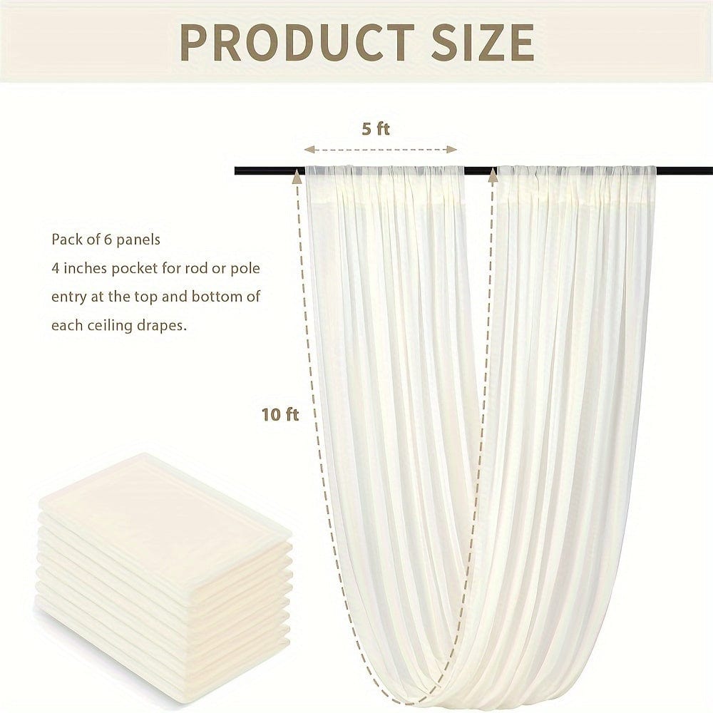 Showlu Ivory Chiffon Wedding Ceiling Drapes, 6-piece set, 5ft x 10ft, elegant fabric for wedding arch or ceiling decor