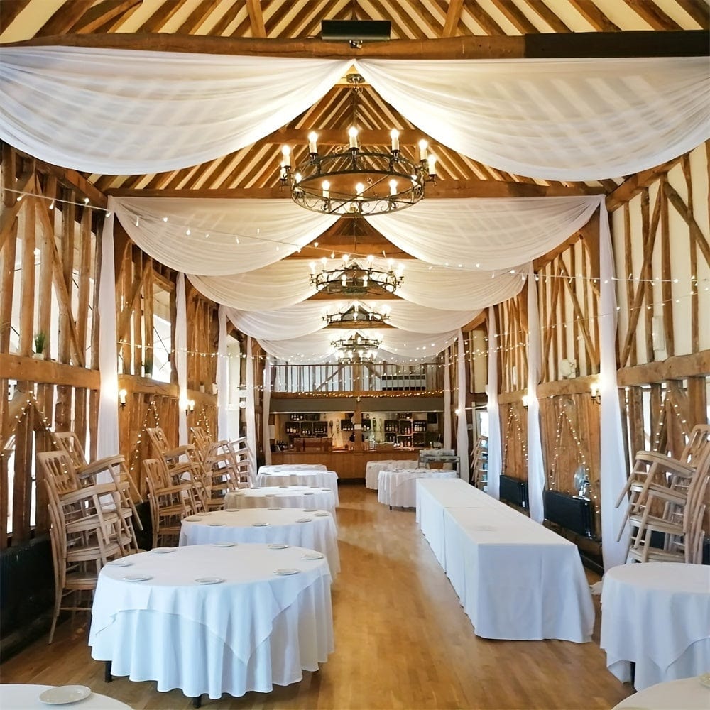Showlu ivory chiffon wedding ceiling drapes, 6-piece set, 5ft x 10ft, elegant fabric for wedding arch decor with rod pockets.