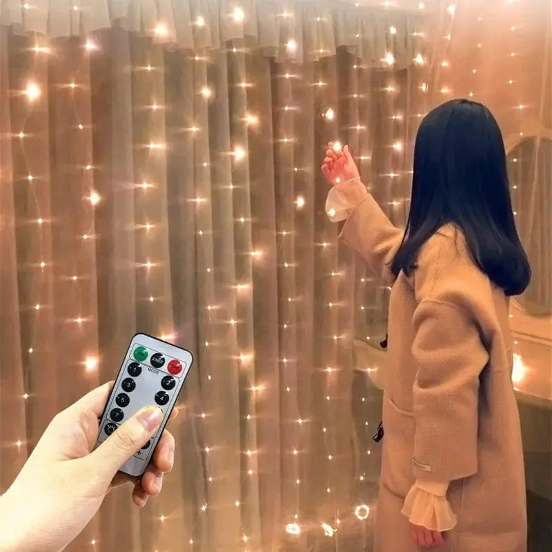HNXADZ LED window curtain string lights by Showlu Fashion Store, dimmable USB fairy lights for wedding, party, and home decor.
