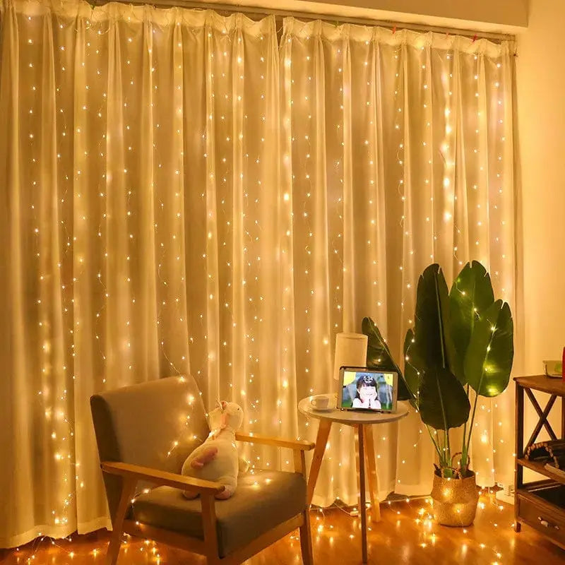 HNXADZ LED window curtain string lights from Showlu Fashion Store, dimmable USB fairy lights for indoor and outdoor wall decor.