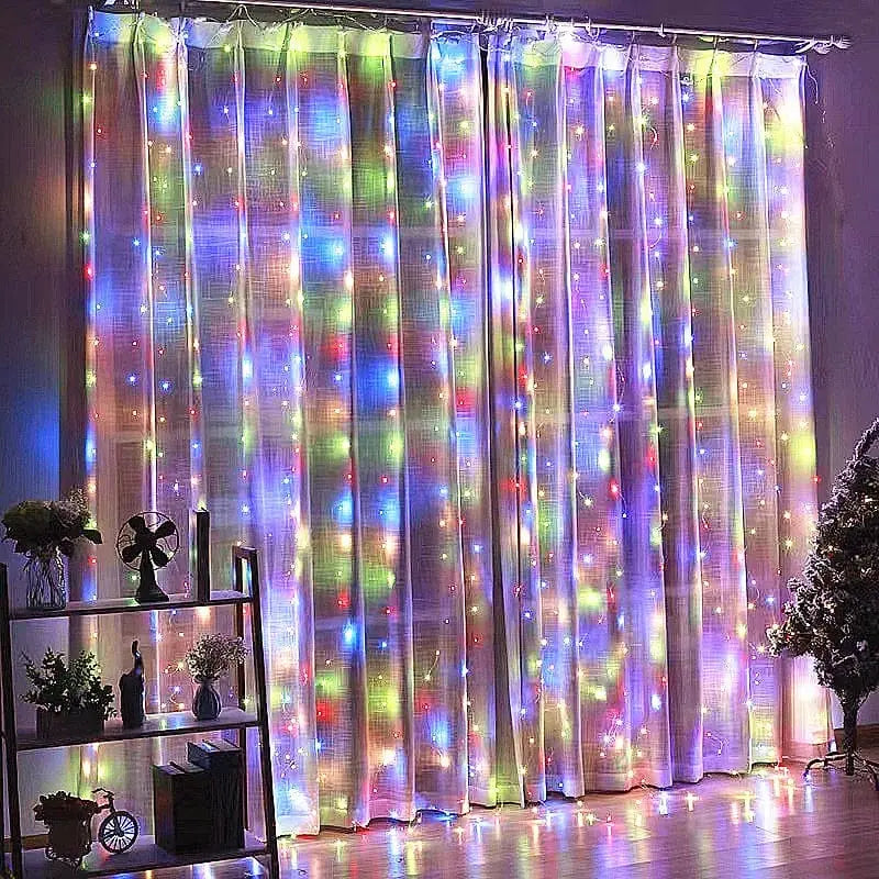 HNXADZ LED window curtain string lights from Showlu Fashion Store, dimmable USB fairy lights for wedding, party, or home decor.
