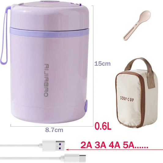 600ML USB Electric Heating Lunch Box Portable Picnic Milk Drink Food Heater Stainless Steel Food Warmer Container 5V 12V 24V - SHOWLU FASHION STORE