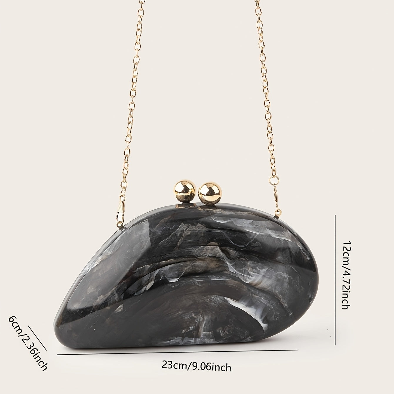 SHOWLU Marbled Acrylic Clutch with Chain Strap, elegant evening bag featuring a marbled design and sleek metallic details.