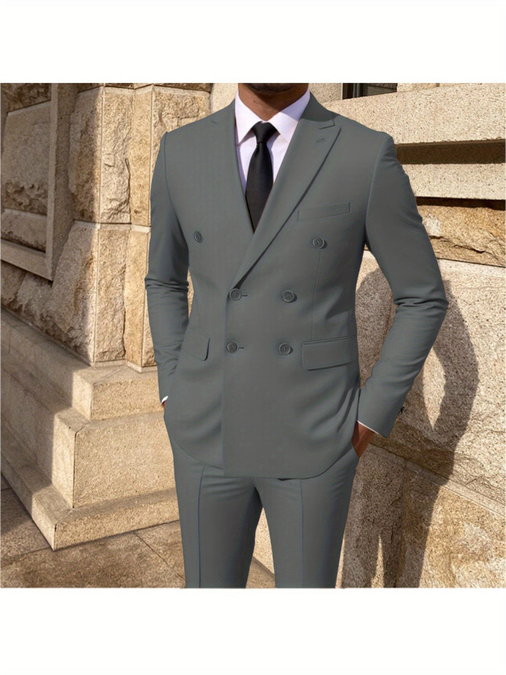 Men's skinny fit 2-piece suit by SHOWLU FASHION STORE, solid color formal wedding suit, jacket and trousers on a mannequin.