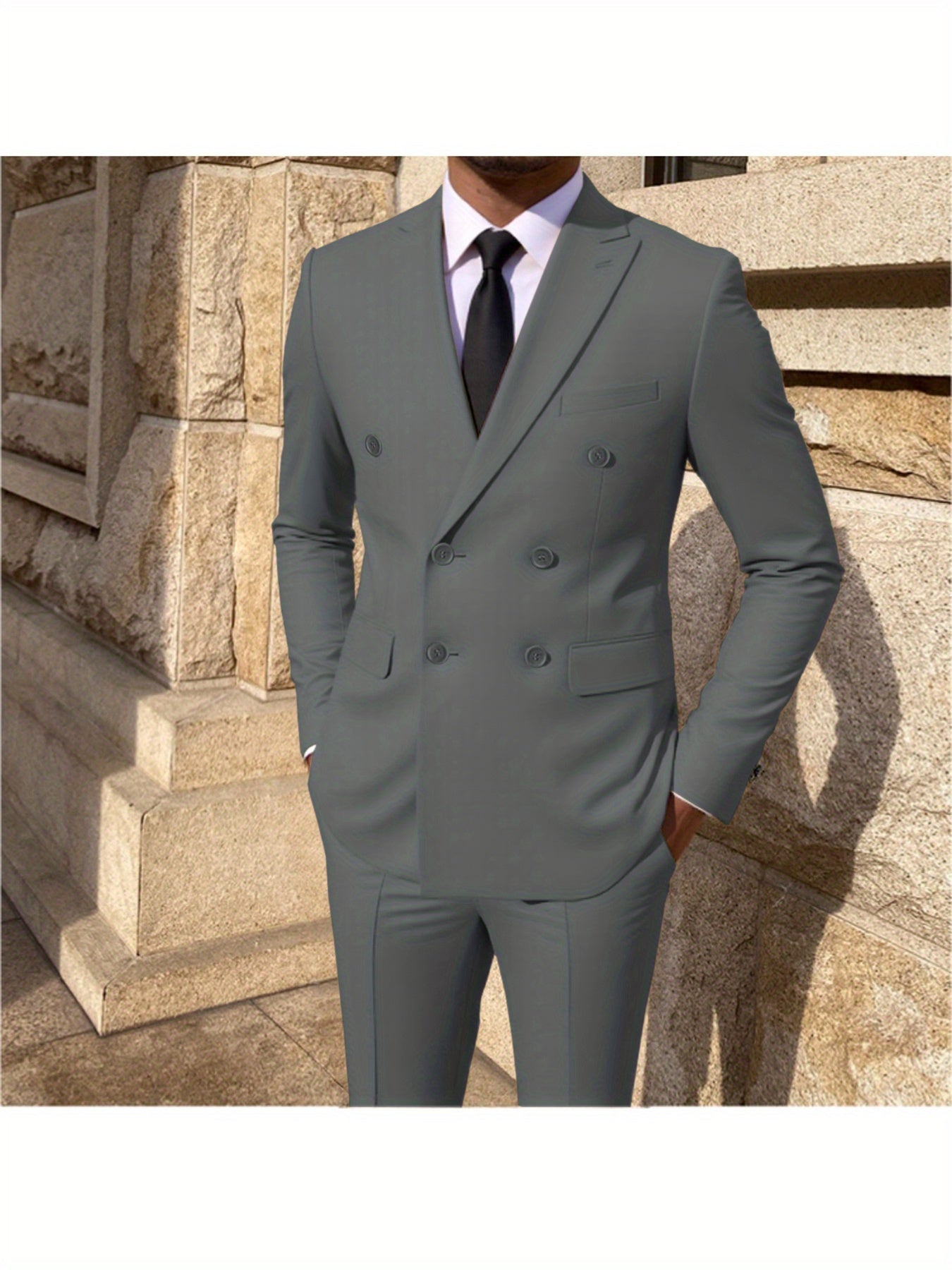 Men's skinny fit 2-piece suit by SHOWLU FASHION STORE, solid color formal wedding suit, jacket and trousers on a mannequin.