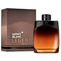 Mont Blanc Legend Night Eau de Parfum for men, woody amber fragrance bottle with sleek black cap and elegant design.