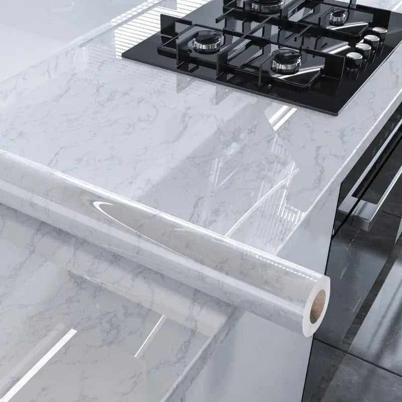 BenLan marble self-adhesive waterproof vinyl wallpaper, showing a gray and white marble pattern for kitchen and home decor.