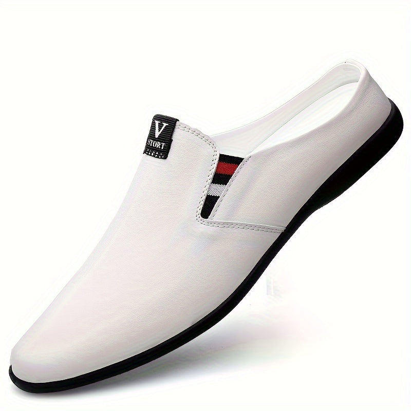 Men's breathable slip-on summer shoes, SHOWLU Men's Split Leather Mules, showcasing tan split leather with open back design.