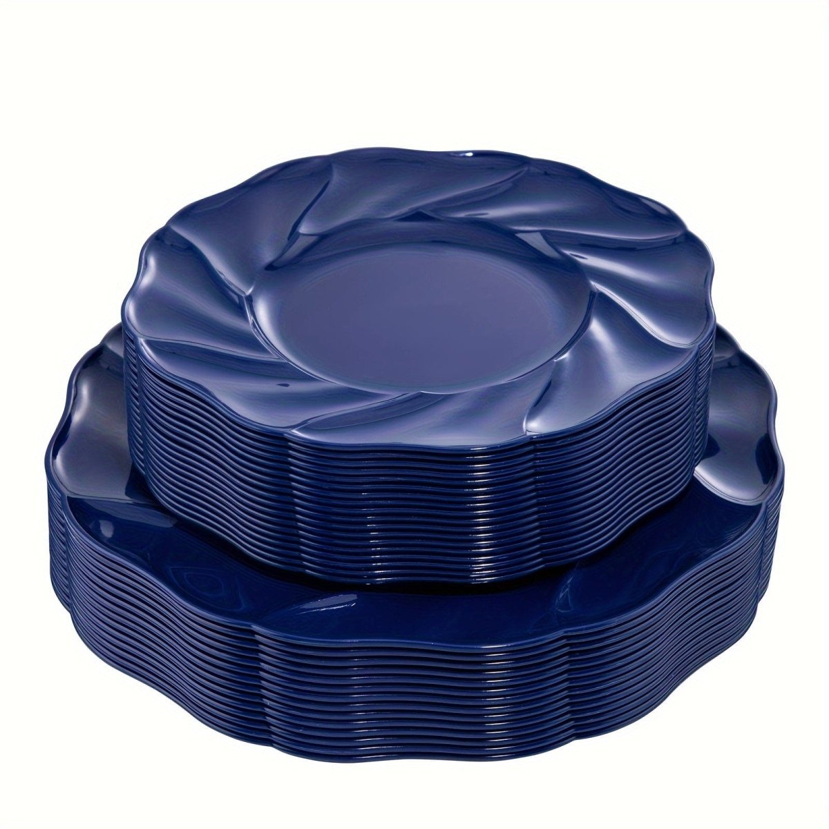 Set of 60 blue plastic plates from WELLIFE, including 30 dinner and 30 dessert plates, disposable and ideal for parties.