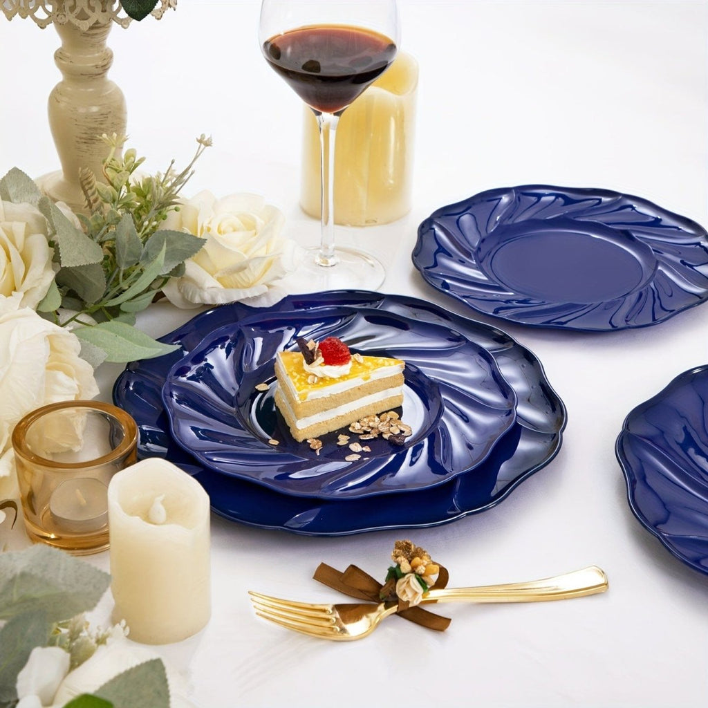 Set of WELLIFE 60-piece blue plastic plates including 30 dinner and 30 dessert plates, ideal for parties and gatherings