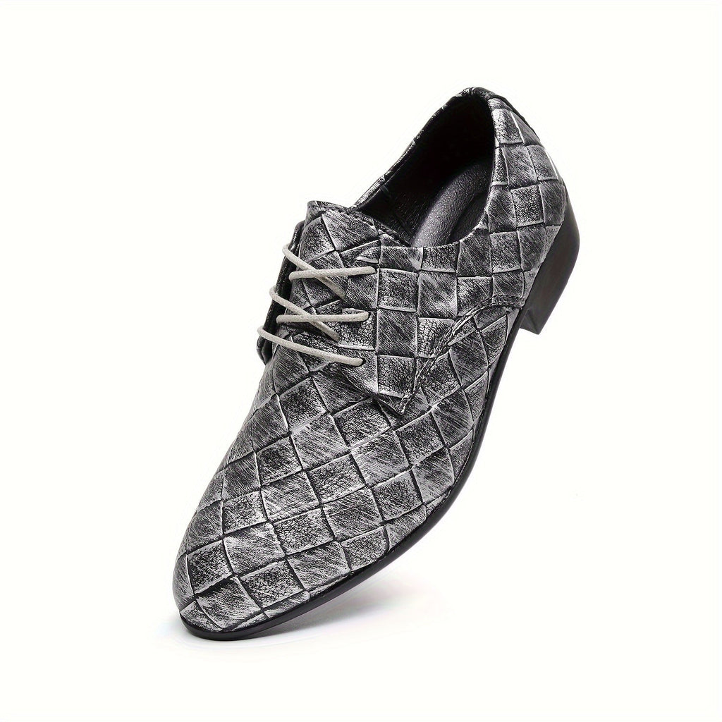 SHOWLU Men's woven embossed business shoes with retro British style, suitable for weddings and formal occasions.