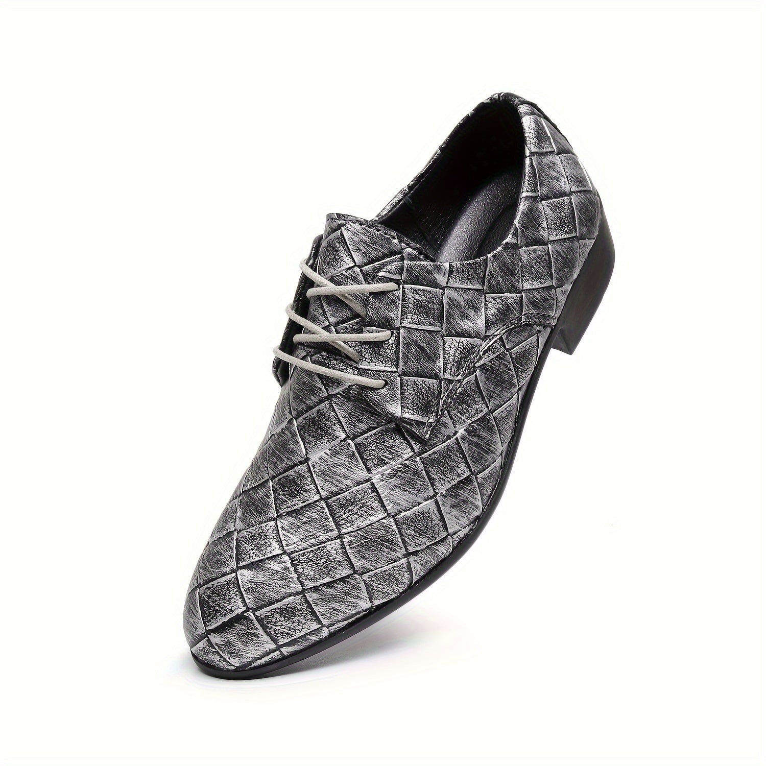 SHOWLU Men's woven embossed business shoes with retro British style, suitable for weddings and formal occasions.