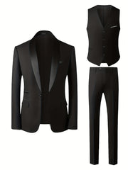 Men's Premium Three-Piece Suit Set, Includes Oversized Jacket, Pants, and Vest, Suitable for Formal Occasions, Weddings, Work Attire, Holiday Gifts