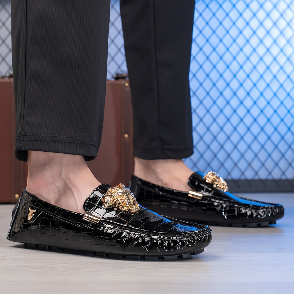 SHOWLU men's casual slip-on loafers with round toe, breathable PU material, designed for comfortable everyday wear.