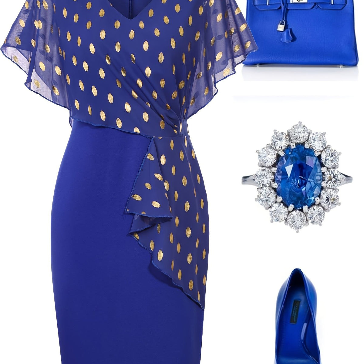 SHOWLU Polka Dot V-Neck Pencil Dress for women, polyester knit fabric, fitted silhouette with polka dot pattern.