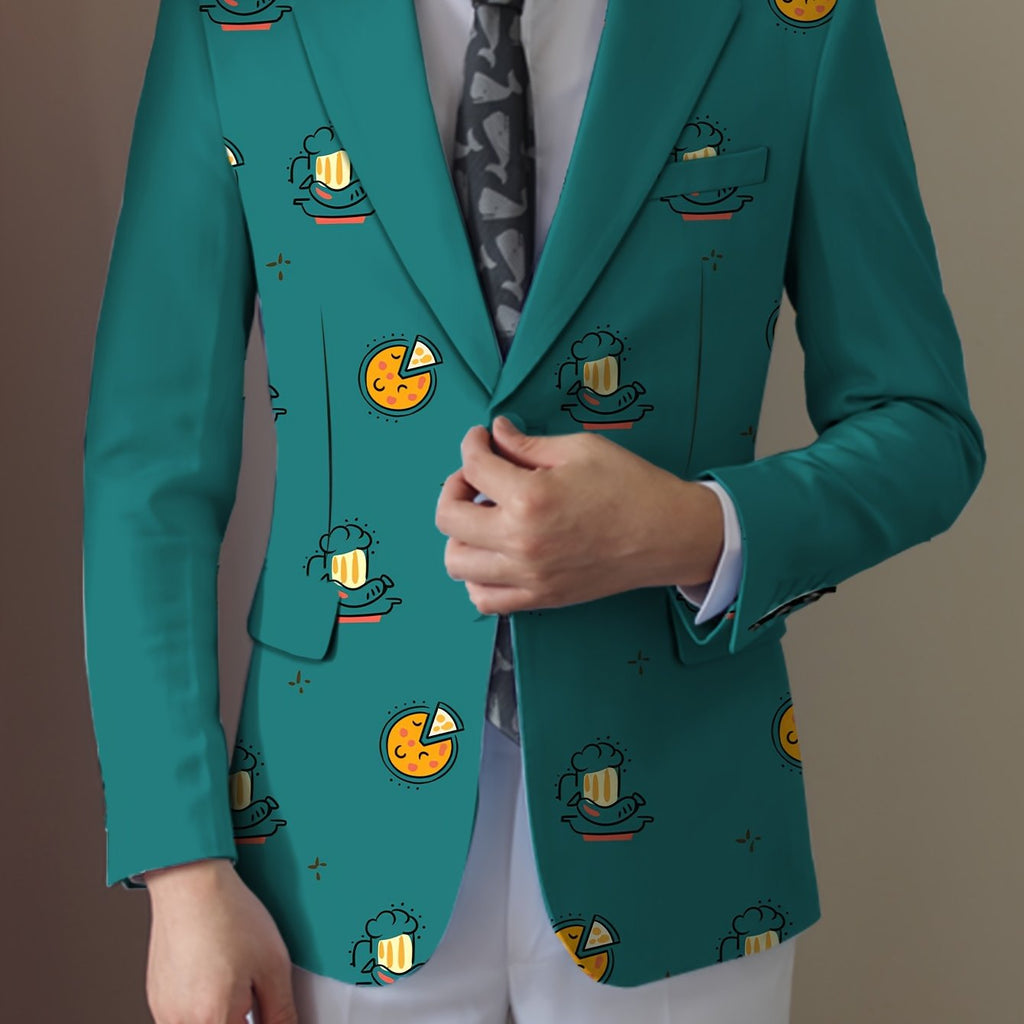 SHOWLU Men's casual food cartoon blazer, regular fit lapel suit jacket with fun food pattern, stylish and comfortable.