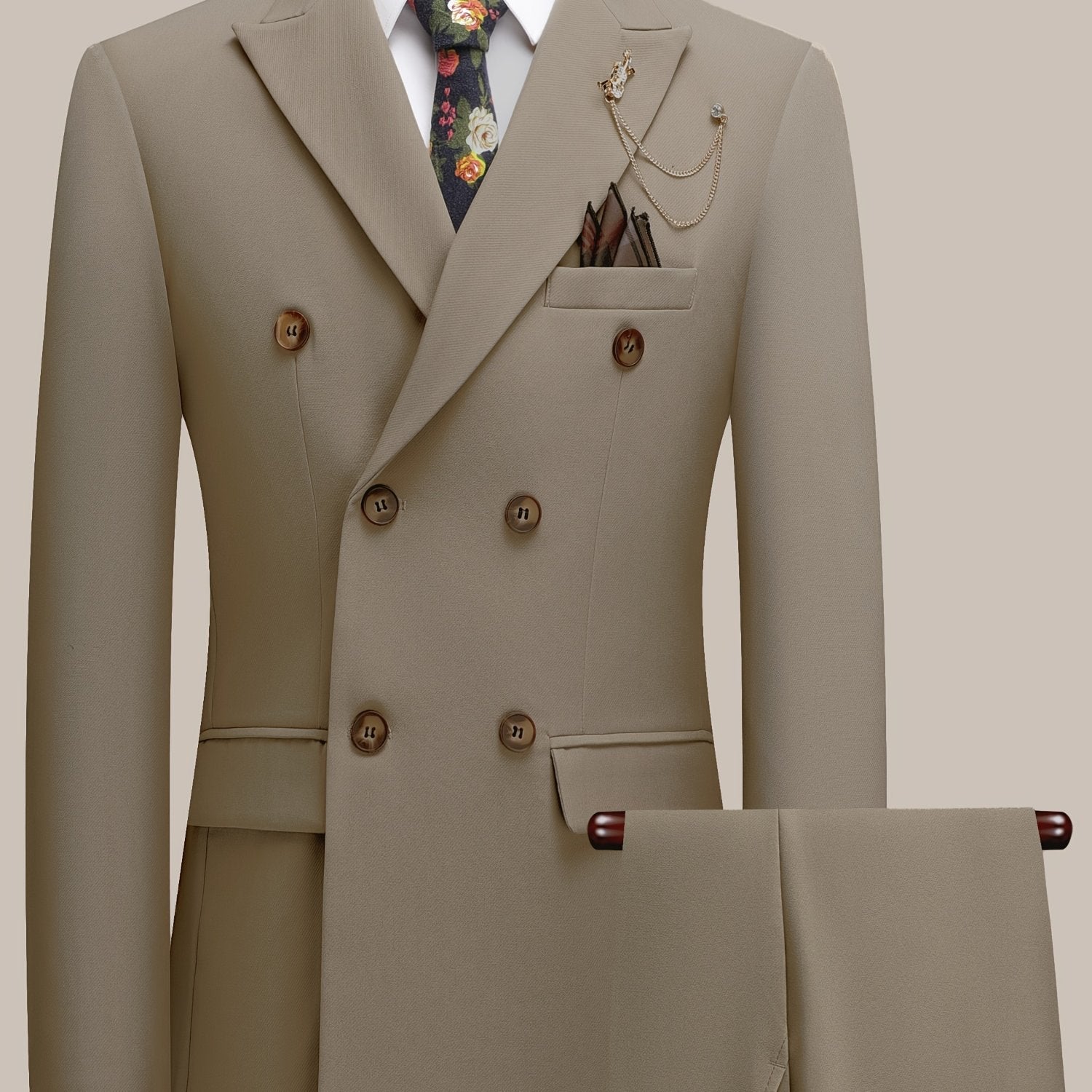 SHOWLU Youth double-breasted suit set in solid color, formal attire for boys, featuring a blazer and matching trousers.