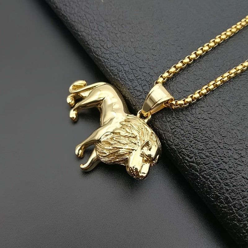 SHOWLU FASHION men's lion pendant necklace set with two stainless steel necklaces featuring detailed lion head designs.