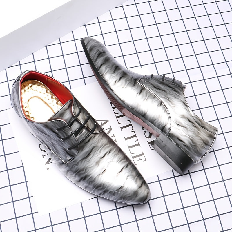 Blue ripple glossy pointed toe men's dress shoes by SHOWLU FASHION, stylish business footwear with a sleek, polished finish.