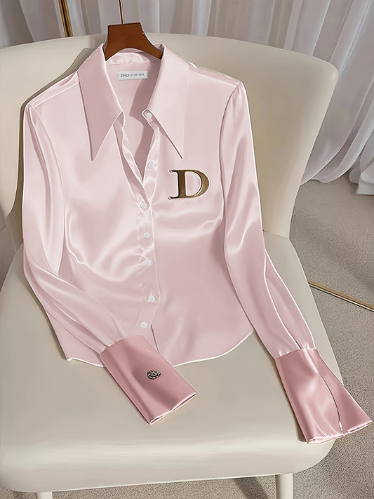 Women's Formal Shirt - Stylish, Sophisticated | Metallic Accents, Zipper Design, Logo Detail for Commuting & Official Events