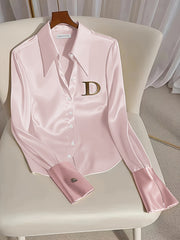 Women's Formal Shirt - Stylish, Sophisticated | Metallic Accents, Zipper Design, Logo Detail for Commuting & Official Events