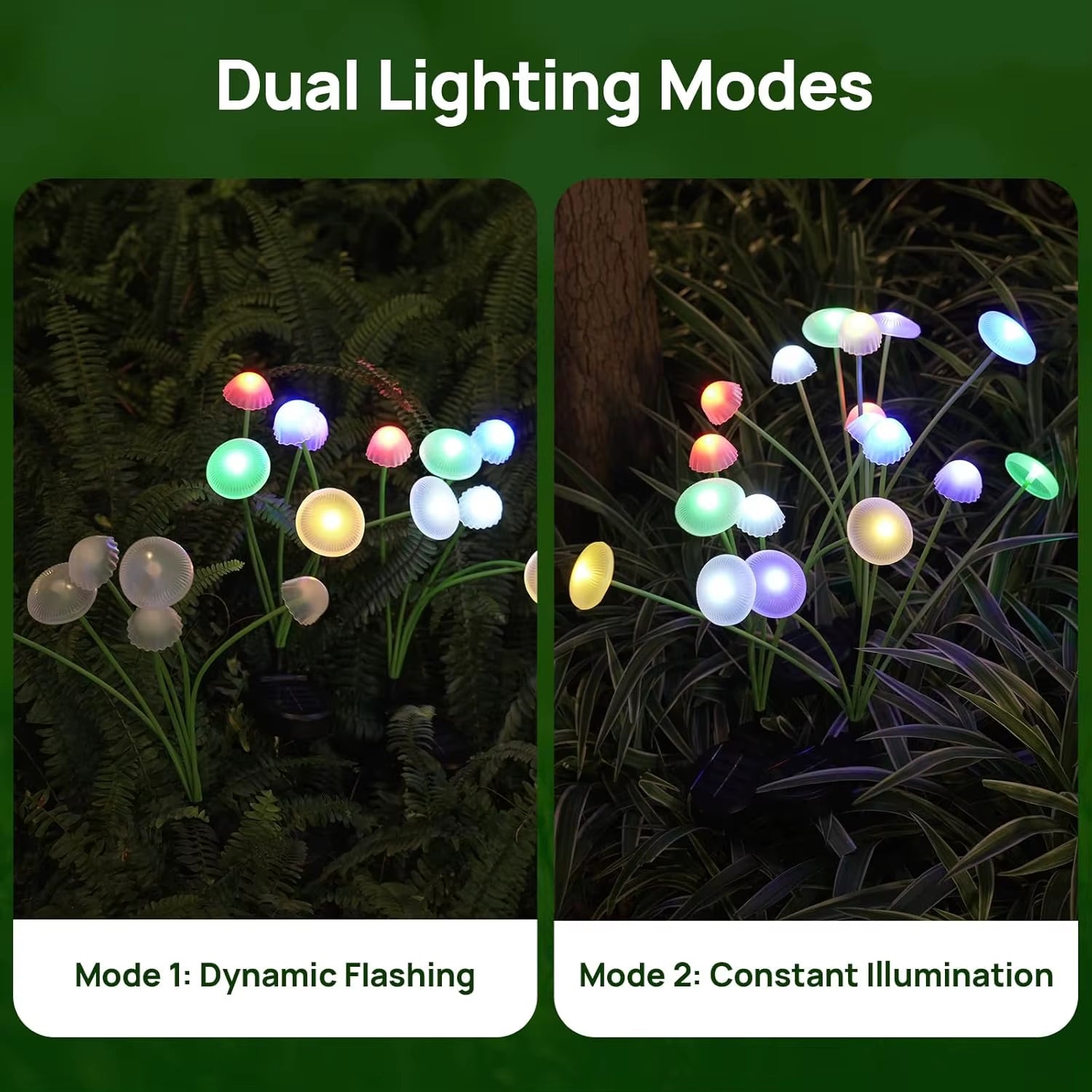 GCTECHING Aura-Mycelia kinetic solar landscape lights with six heads, glowing softly in a garden setting.